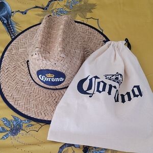 Corona Tan Straw Hat with Cream Drawstring Bag